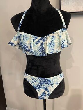 Blue Tie-Dye Ruffle Bikini Set - Women